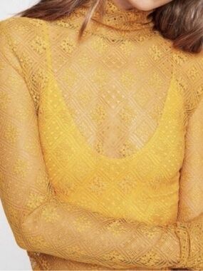 Free People Mustard Yellow Lace High-Neck Camisole